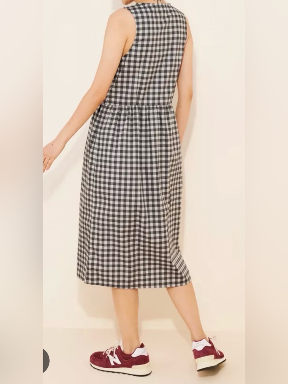 Vtg Lands End Plaid Midi Picnic Dress Sz 12 Pockets Cotton Flannel Slvless Brown